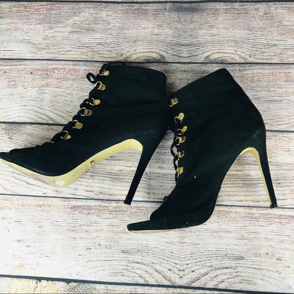 bebe Genuine Soft Leather Open Toe Booties - Picture 4 of 8